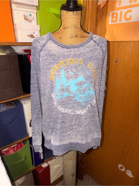Miken Tops - Blue Graphic Adventure Crewneck Sweatshirt - Women's Sweater